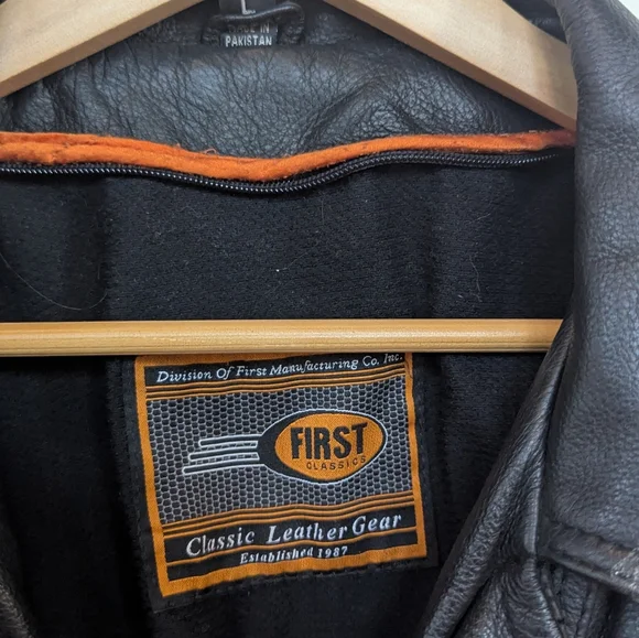 First Classic Men's Black Leather Motorcycle Jacket
